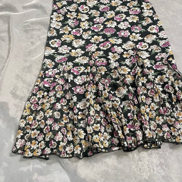 Vintage gray & pink floral lace trimmed rom com midi dress with ruffle hem XS/S - Picture 6 of 12